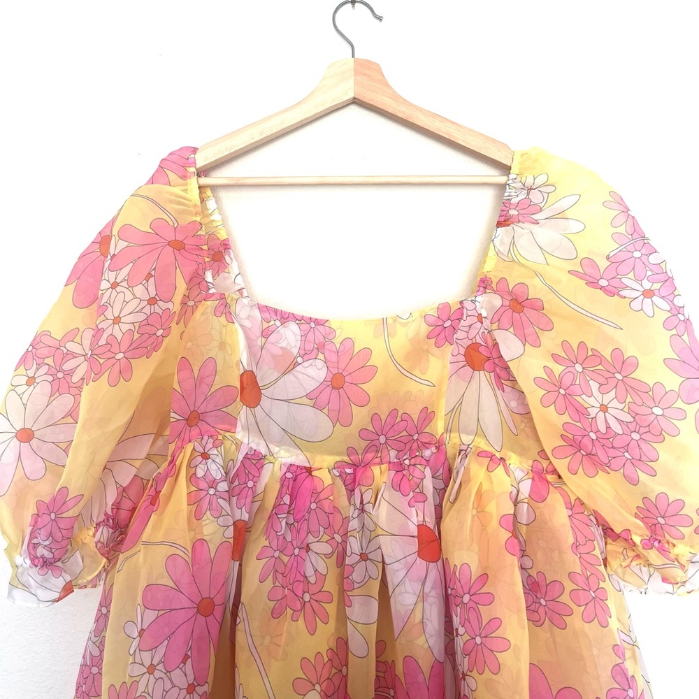 Price drop! Rare Selkie Yellow Floral Midi Dress with Pink & White Daisies - Picture 2 of 6